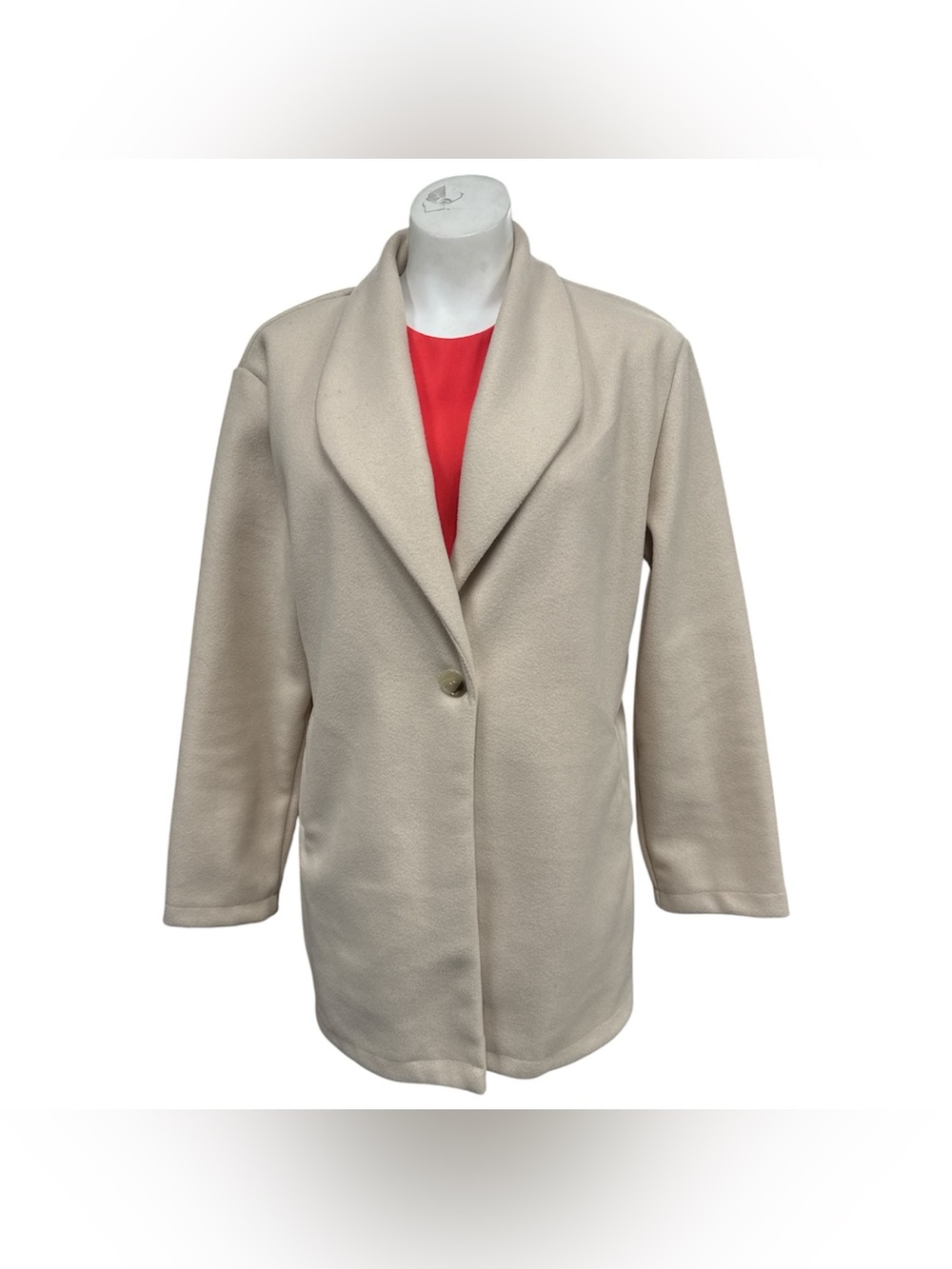 Cream Single-Button Fleece Coat Size L